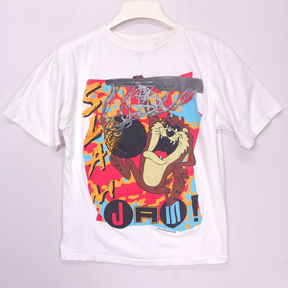 Vintage 1992 Looney Tunes Taz Slam Jam T-Shirt Mens Large White Made in USA